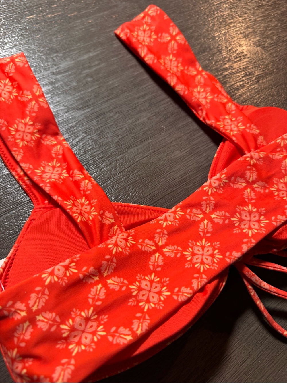 NWT Aerie Keyhole Bandeau Bikini Top Orange Flare Boho Beaded S - Picture 7 of 12